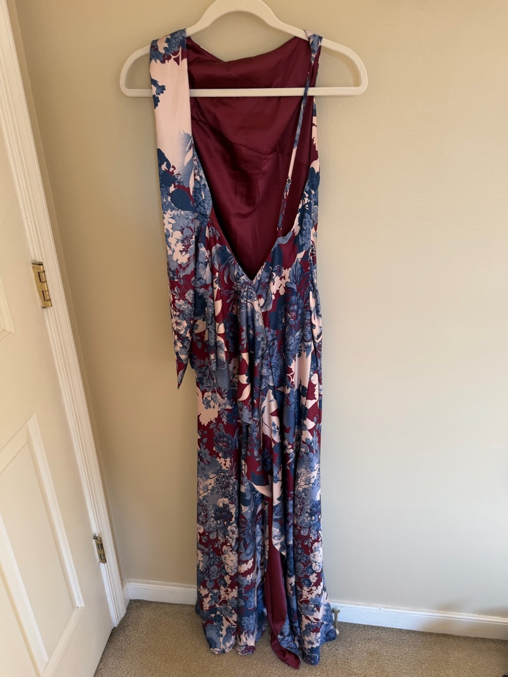 BHLDN Floral Maxi Dress in Burgundy, Blue and Cream